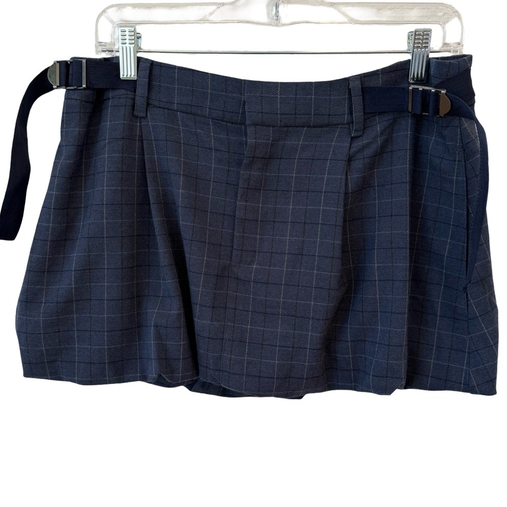 Free People Navy Blue Plaid Pleated Mini Skirt medium